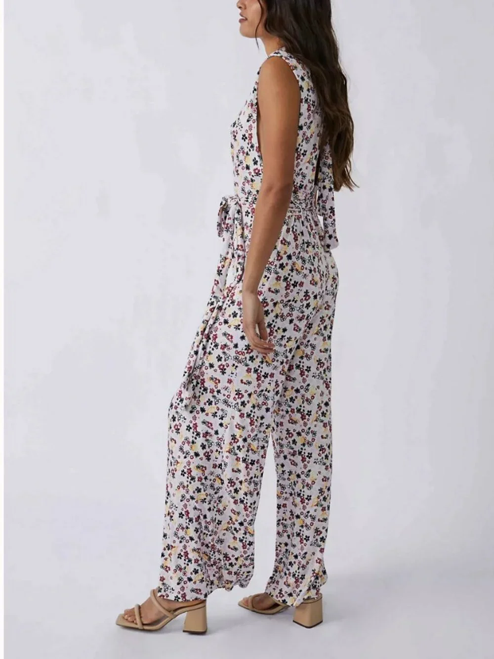 NWT Free People Vibe Check Jumpsuit in Tea Ditsy Shell Combo